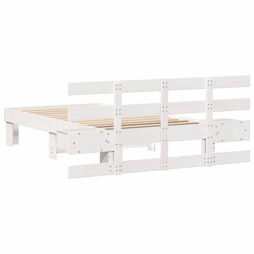 Sengestel med hovedgærde Hvid 90 x 200 cm Massiv fyrretræ