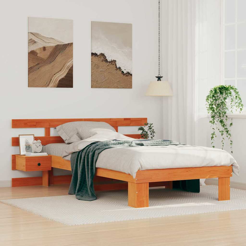 Sengestel med hovedgærde Voks brun 90 x 200 cm Massiv fyrretræ