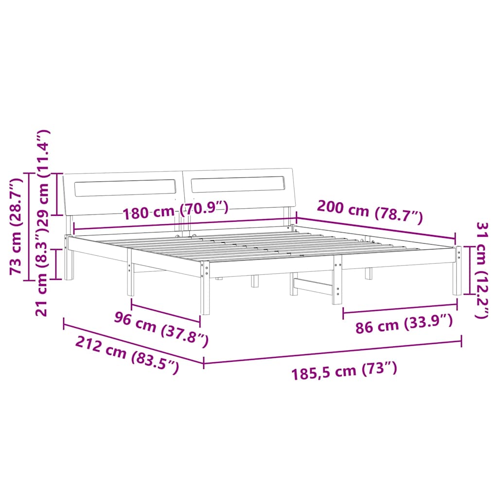 Sengestel med hovedgærde Voks brun 180 x 200 cm Massiv fyrretræ