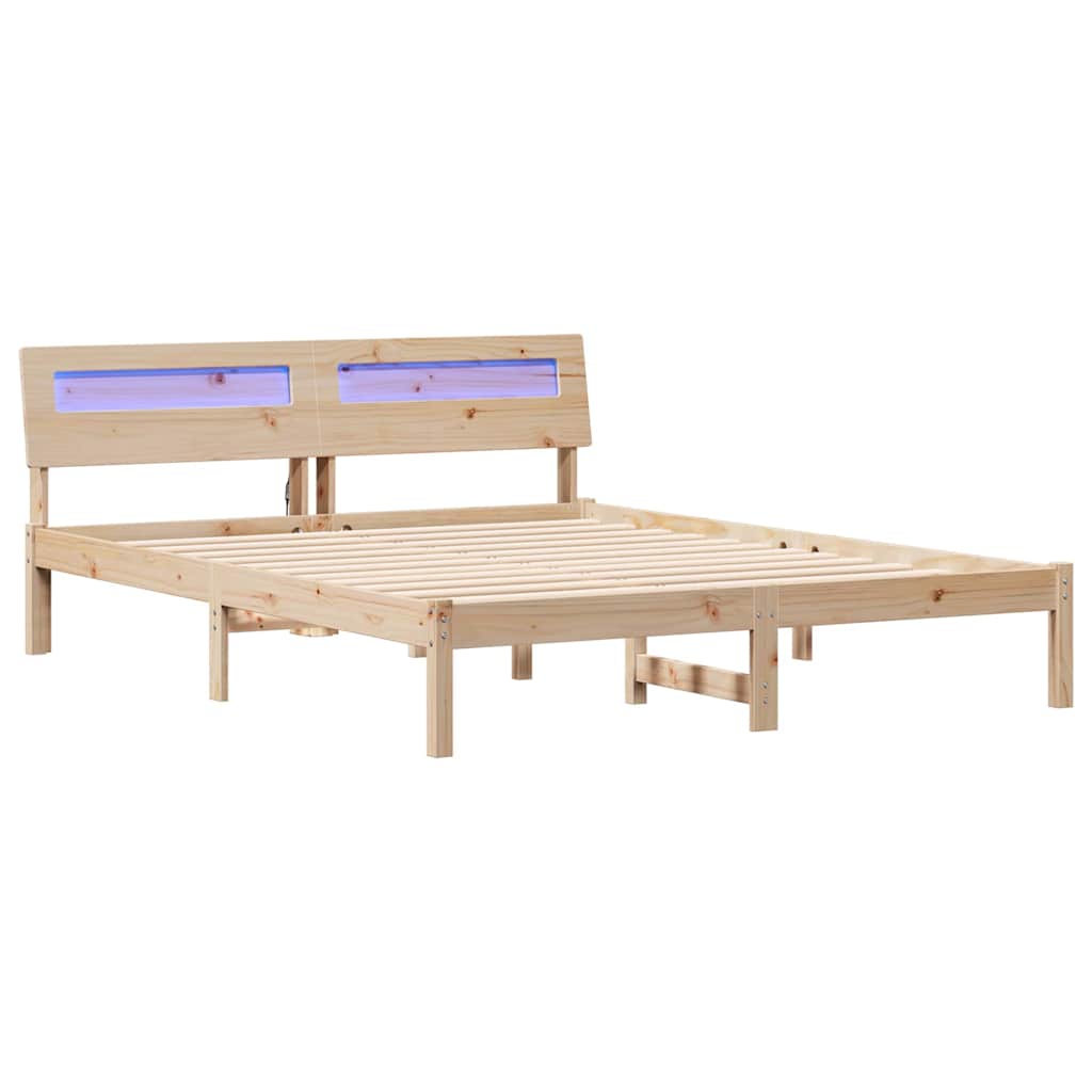 Sengestel med hovedgærde Brun 160 x 200 cm Massiv fyrretræ