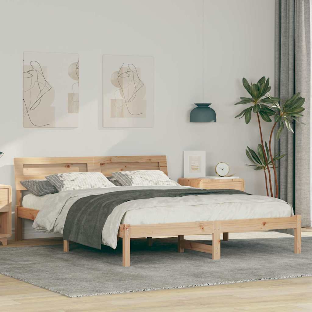 Sengestel med hovedgærde Brun 150 x 200 cm Massiv fyrretræ