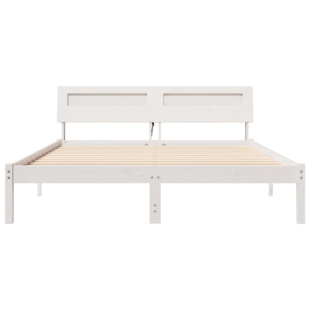 Sengestel med hovedgærde Hvid 150 x 200 cm Massiv fyrretræ