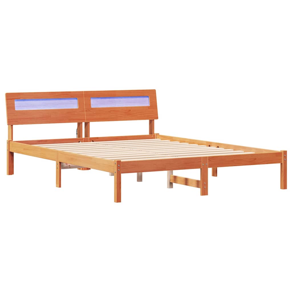 Sengestel med hovedgærde Voks brun 150 x 200 cm Massiv fyrretræ