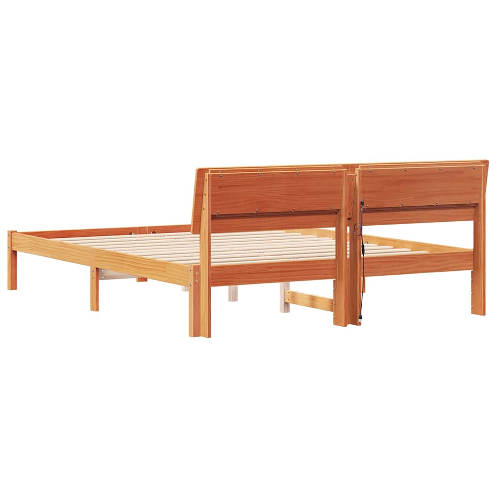 Sengestel med hovedgærde Voks brun 150 x 200 cm Massiv fyrretræ