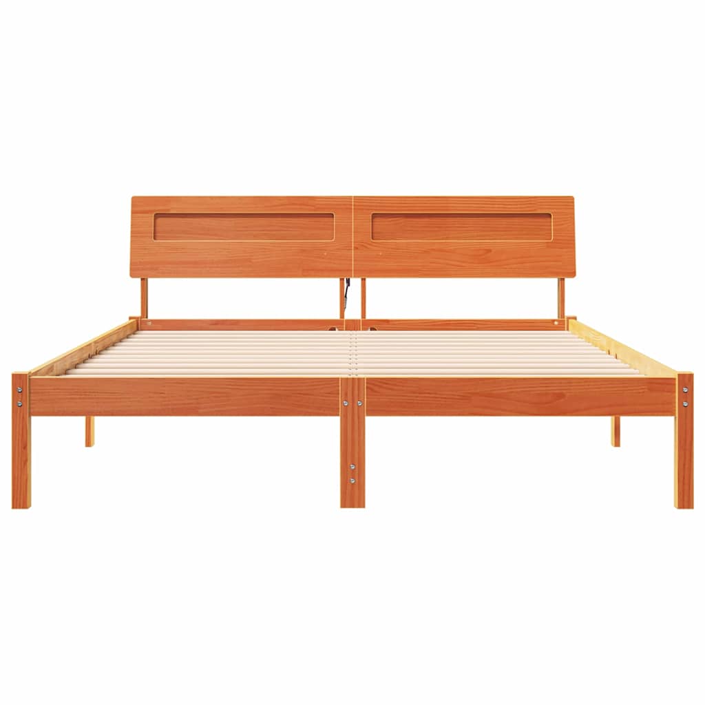 Sengestel med hovedgærde Voks brun 150 x 200 cm Massiv fyrretræ