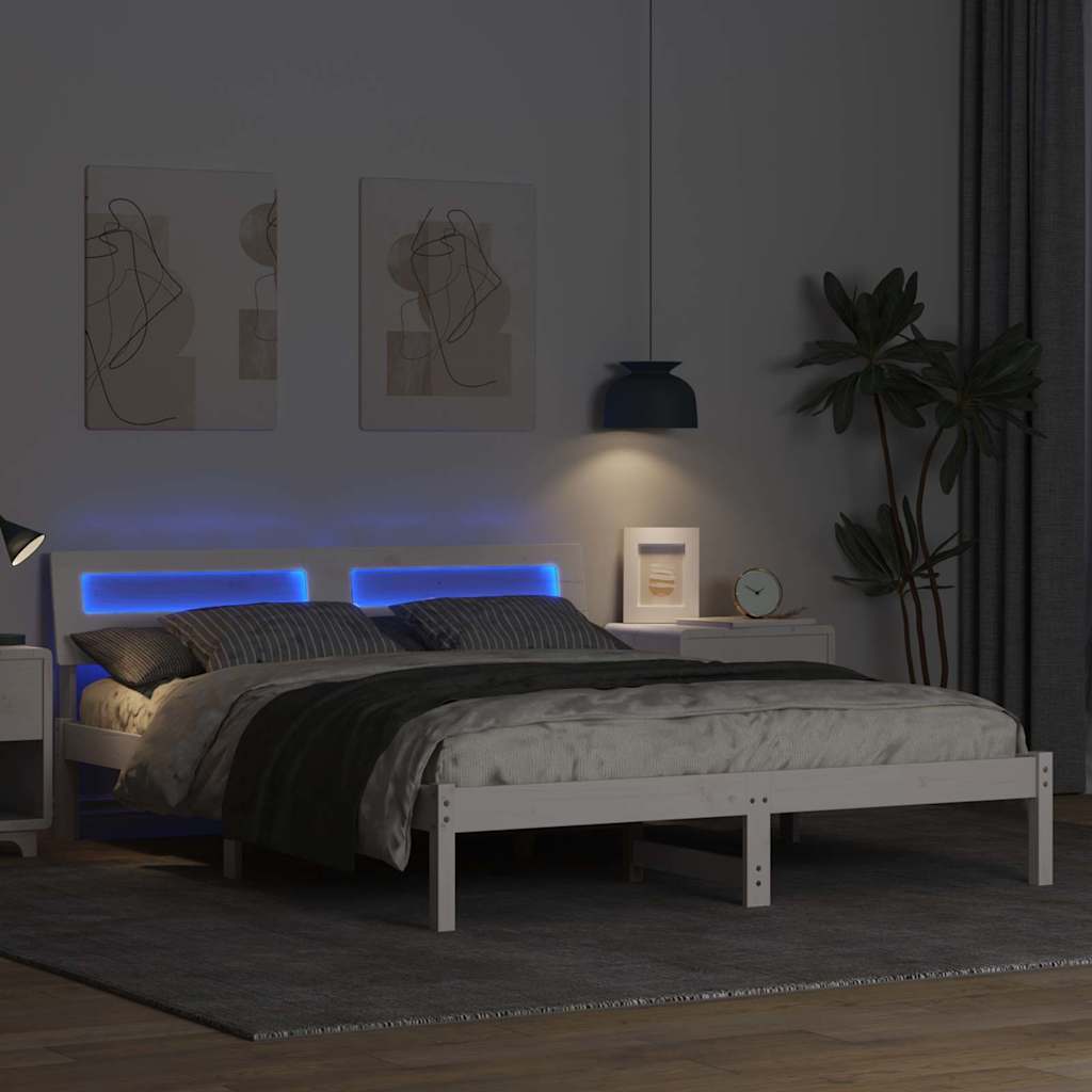 Sengestel med hovedgærde Hvid 140 x 200 cm Massiv fyrretræ