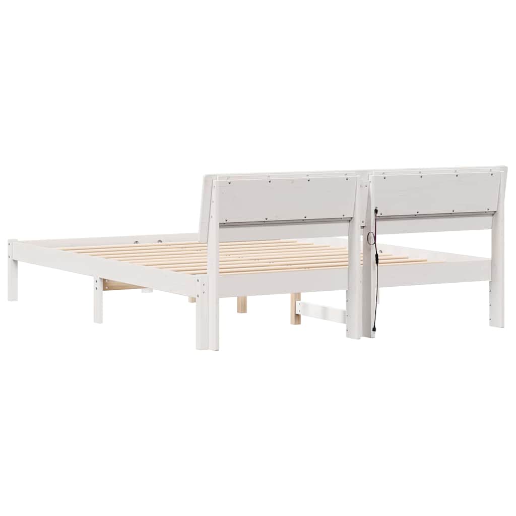 Sengestel med hovedgærde Hvid 140 x 200 cm Massiv fyrretræ