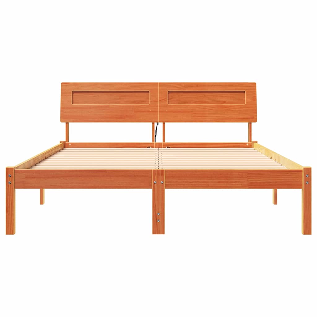 Sengestel med hovedgærde Voks brun 120 x 200 cm Massiv fyrretræ