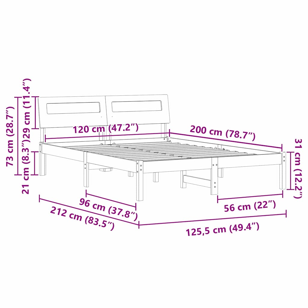 Sengestel med hovedgærde Voks brun 120 x 200 cm Massiv fyrretræ