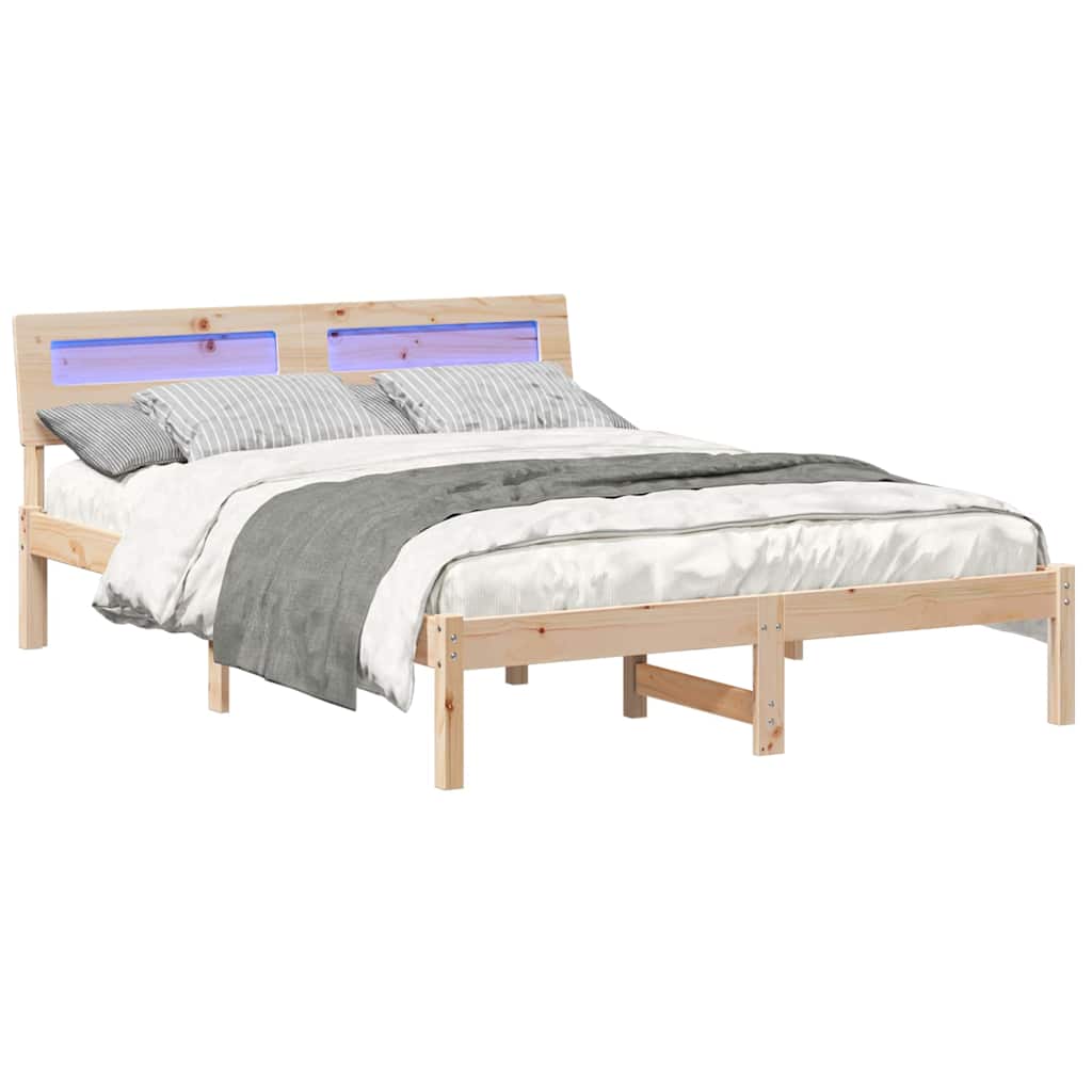 Sengestel med hovedgærde Brun 140 x 190 cm Massiv fyrretræ