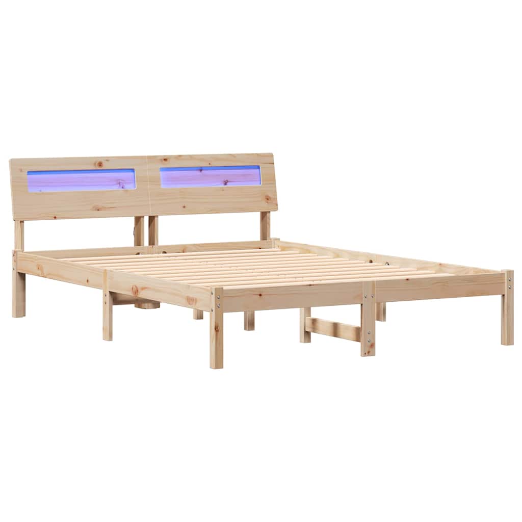 Sengestel med hovedgærde Brun 135 x 190 cm Massiv fyrretræ