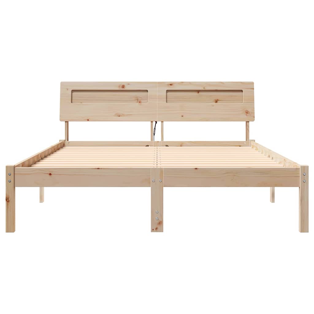 Sengestel med hovedgærde Brun 135 x 190 cm Massiv fyrretræ