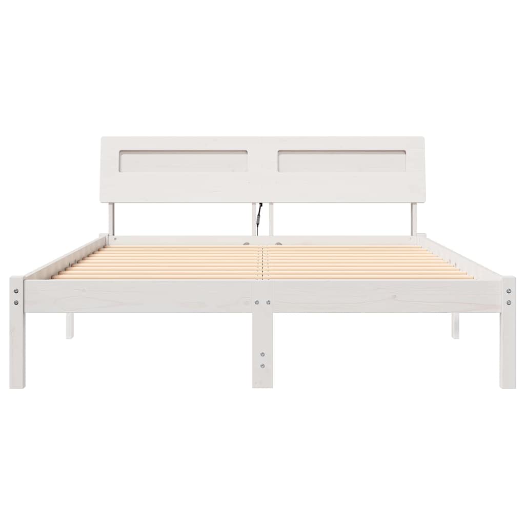 Sengestel med hovedgærde Hvid 135 x 190 cm Massiv fyrretræ