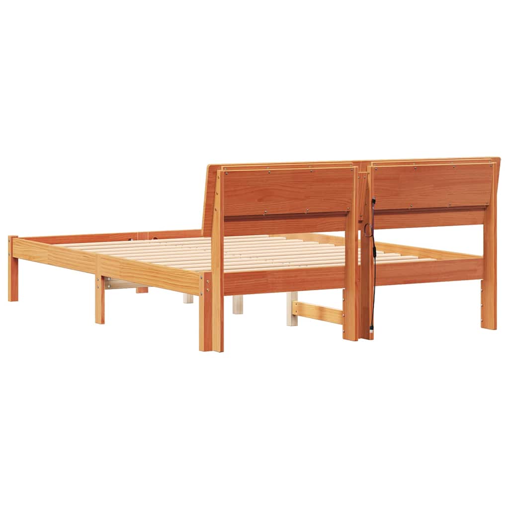 Sengestel med hovedgærde Voks brun 135 x 190 cm Massiv fyrretræ