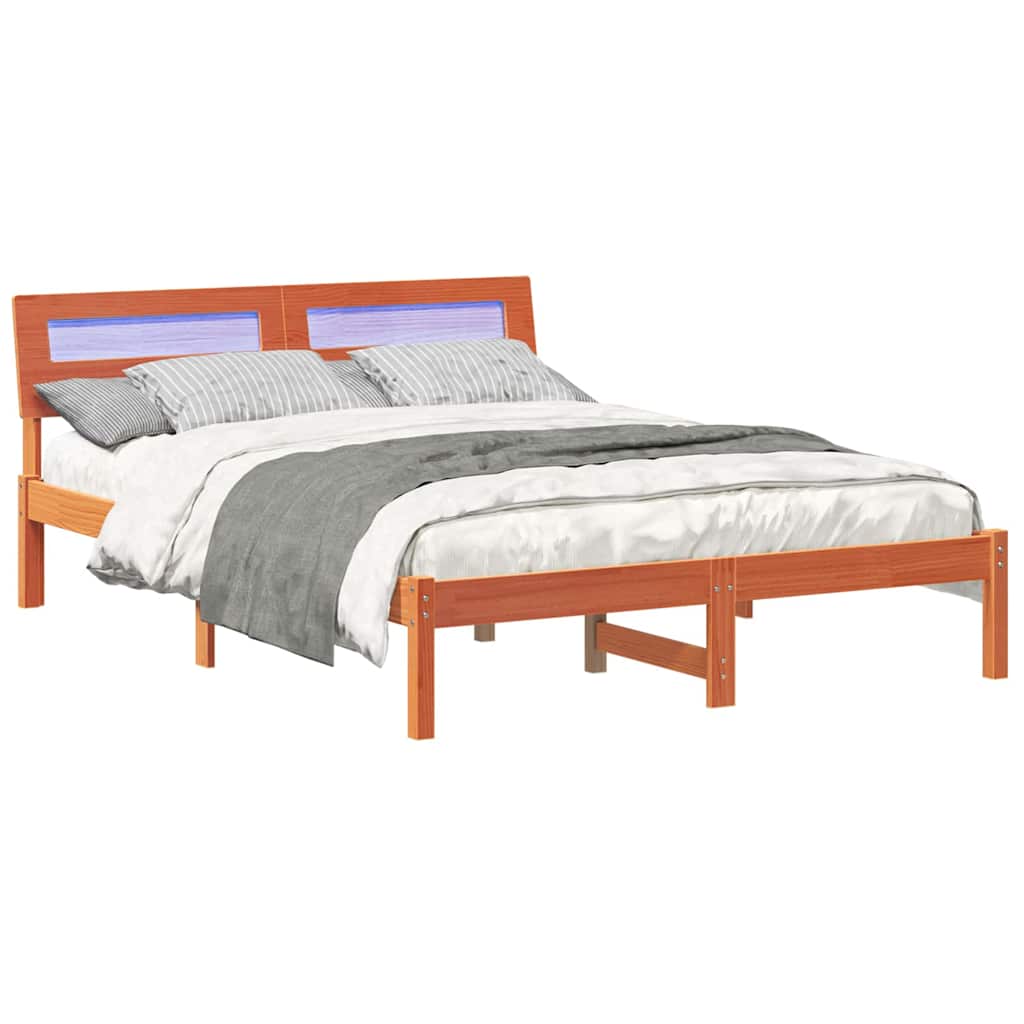 Sengestel med hovedgærde Voks brun 120 x 190 cm Massiv fyrretræ