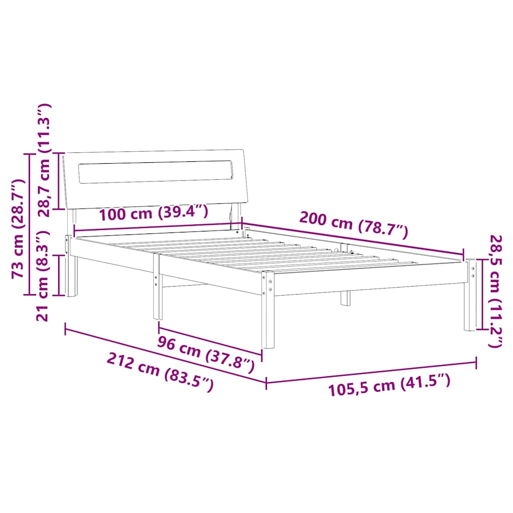 Sengestel med hovedgærde Voks brun 100 x 200 cm Massiv fyrretræ