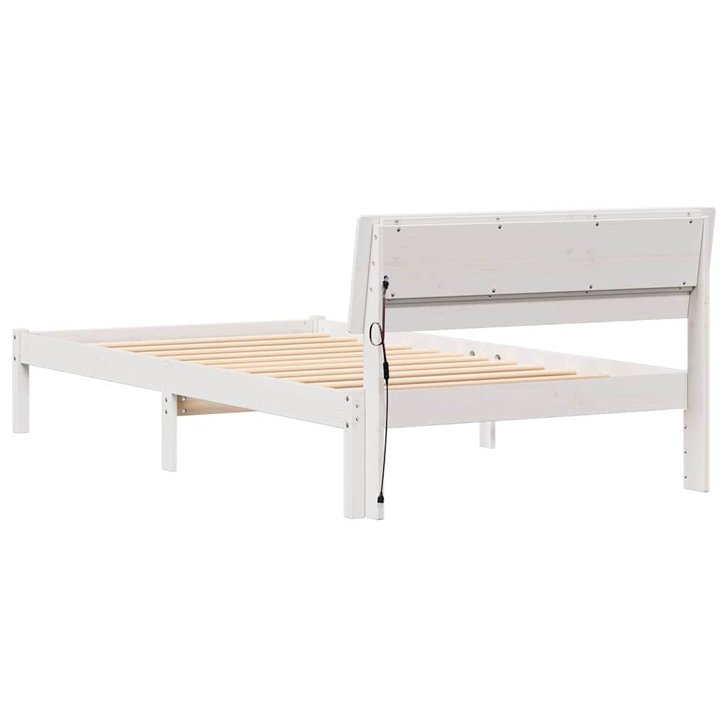 Sengestel med hovedgærde Hvid 90 x 200 cm Massiv fyrretræ