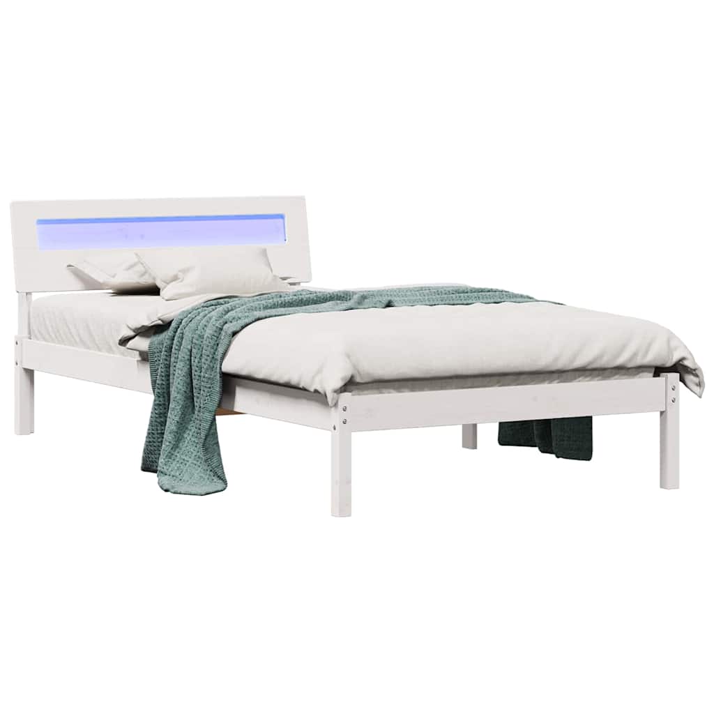 Sengestel med hovedgærde Hvid 90 x 200 cm Massiv fyrretræ