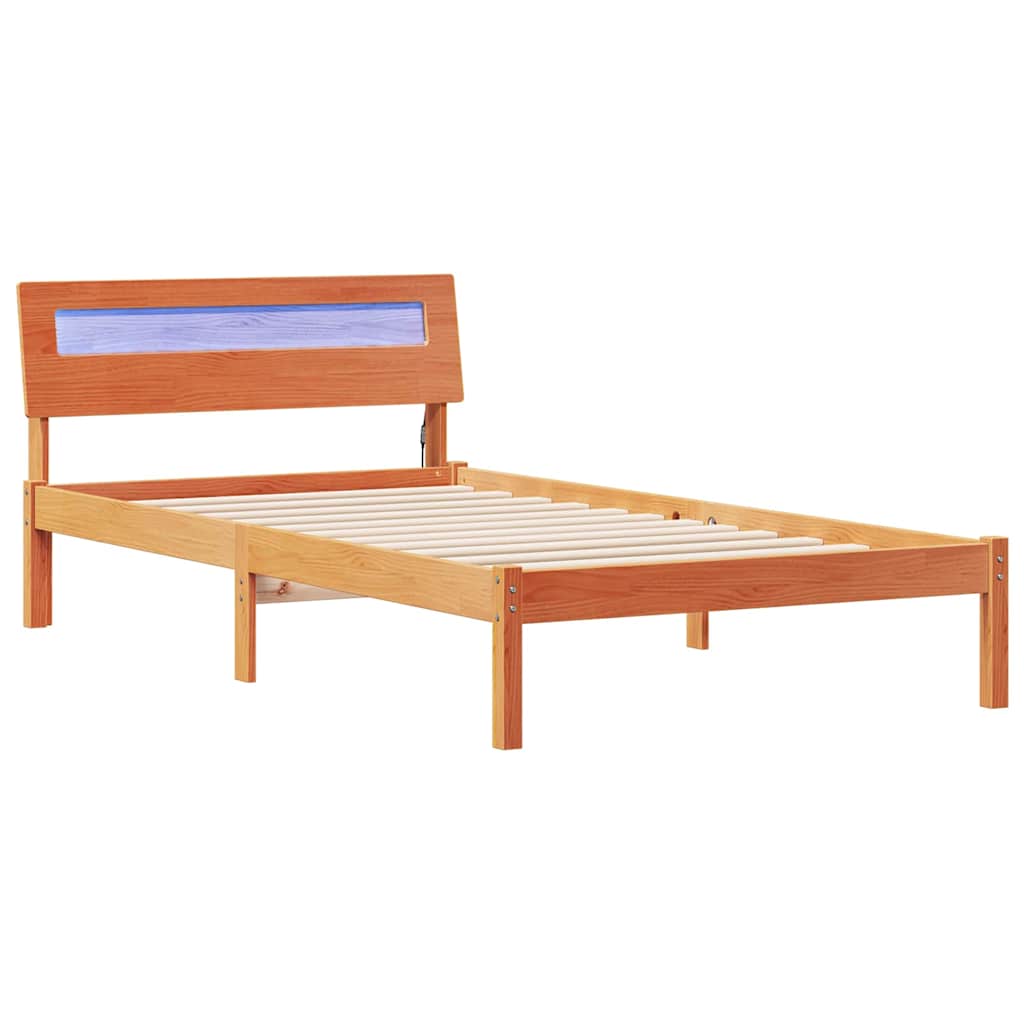 Sengestel med hovedgærde Voks brun 90 x 200 cm Massiv fyrretræ