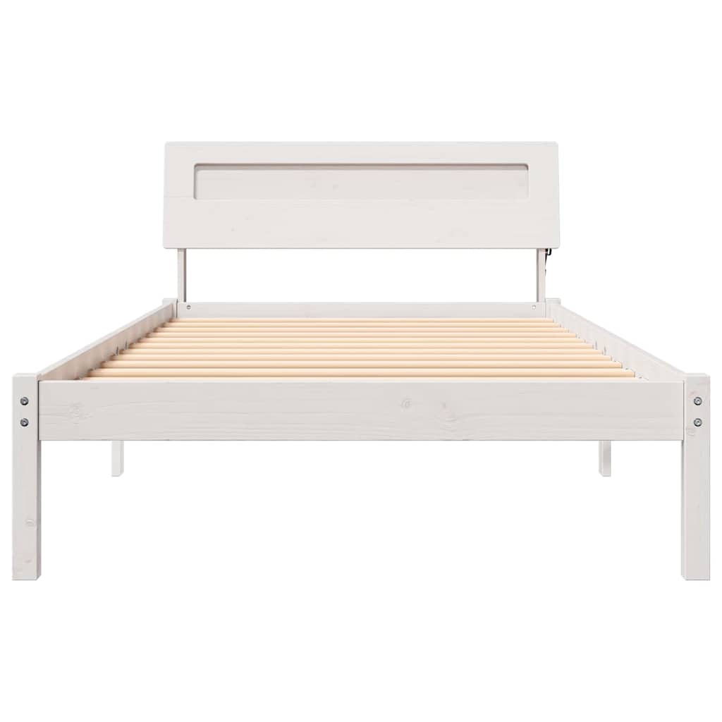 Sengestel med hovedgærde Hvid 80 x 200 cm Massiv fyrretræ