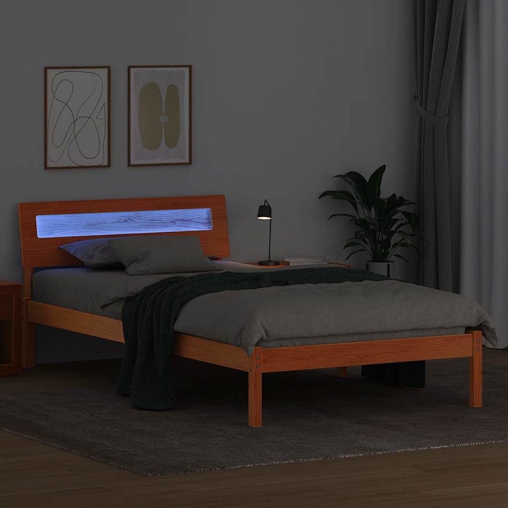 Sengestel med hovedgærde Voks brun 90 x 190 cm Massiv fyrretræ