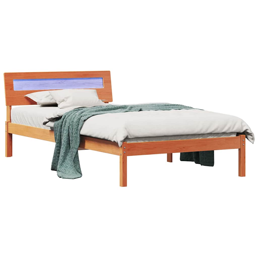 Sengestel med hovedgærde Voks brun 90 x 190 cm Massiv fyrretræ