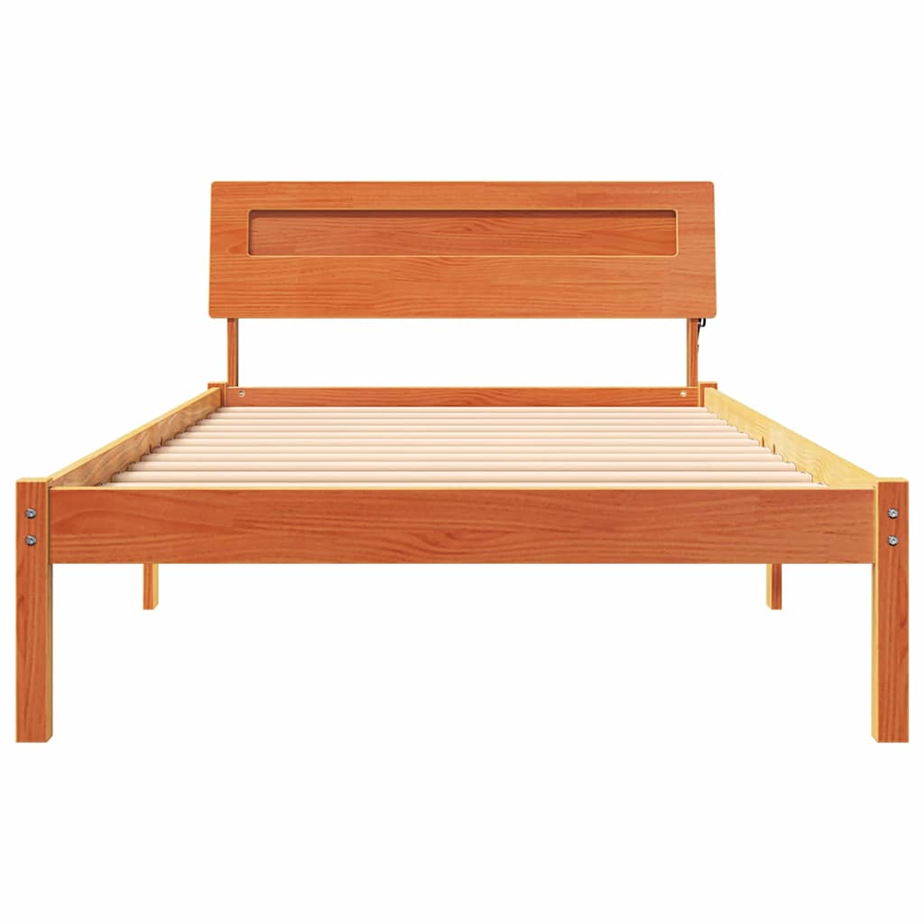 Sengestel med hovedgærde Voks brun 75 x 190 cm Massiv fyrretræ