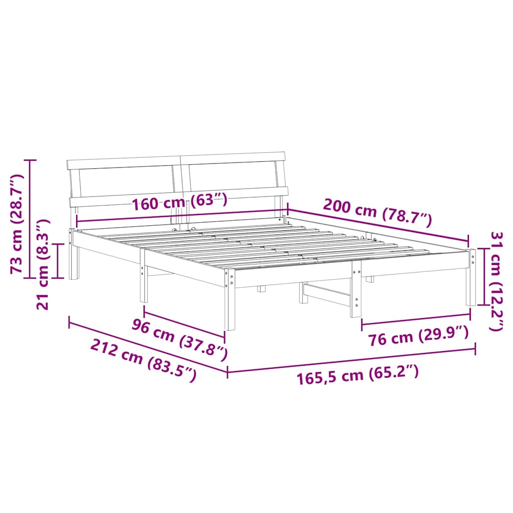 Sengestel med hovedgærde Brun 160 x 200 cm Massiv fyrretræ