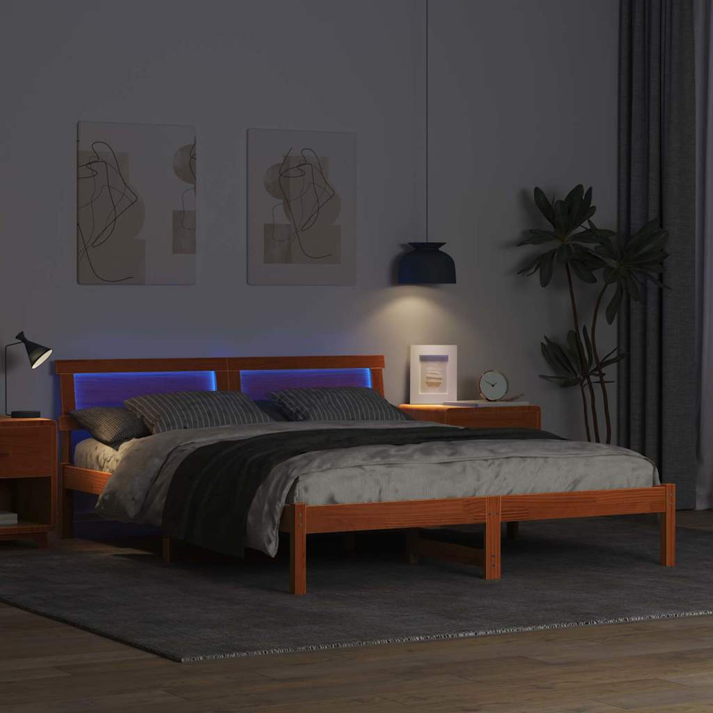 Sengestel med hovedgærde Voks brun 160 x 200 cm Massiv fyrretræ