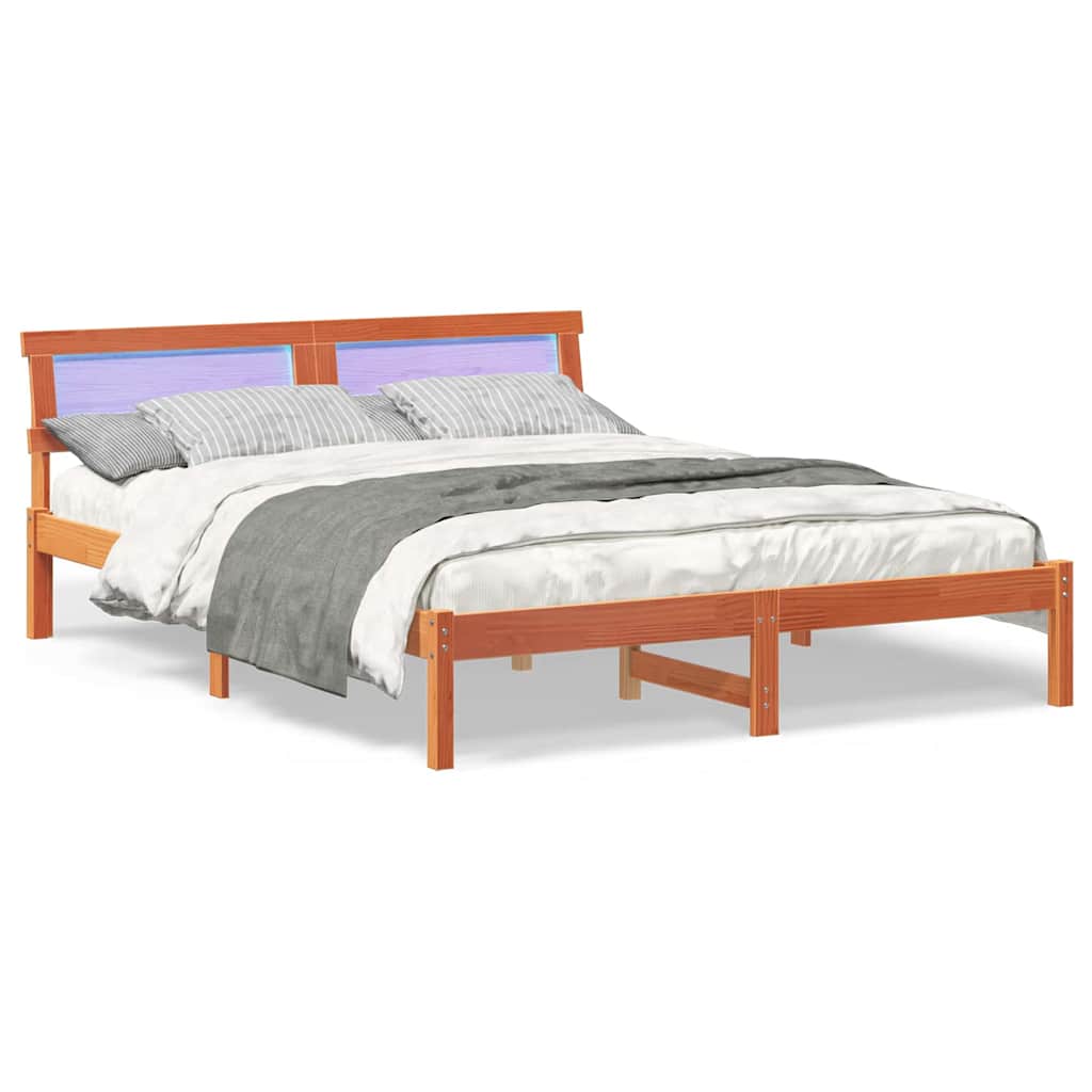 Sengestel med hovedgærde Voks brun 160 x 200 cm Massiv fyrretræ