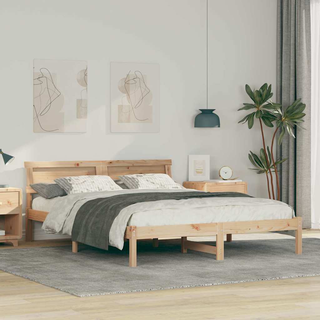 Sengestel med hovedgærde Brun 150 x 200 cm Massiv fyrretræ