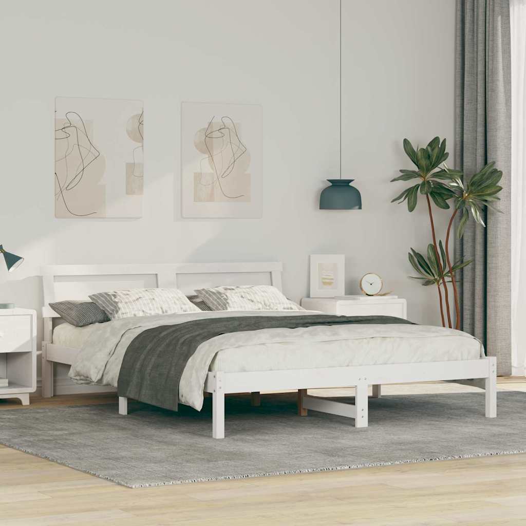 Sengestel med hovedgærde Hvid 150 x 200 cm Massiv fyrretræ