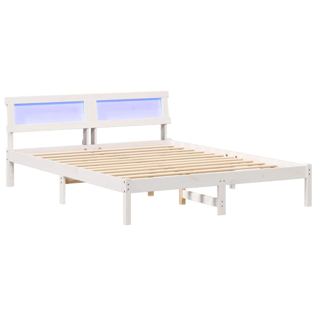 Sengestel med hovedgærde Hvid 150 x 200 cm Massiv fyrretræ