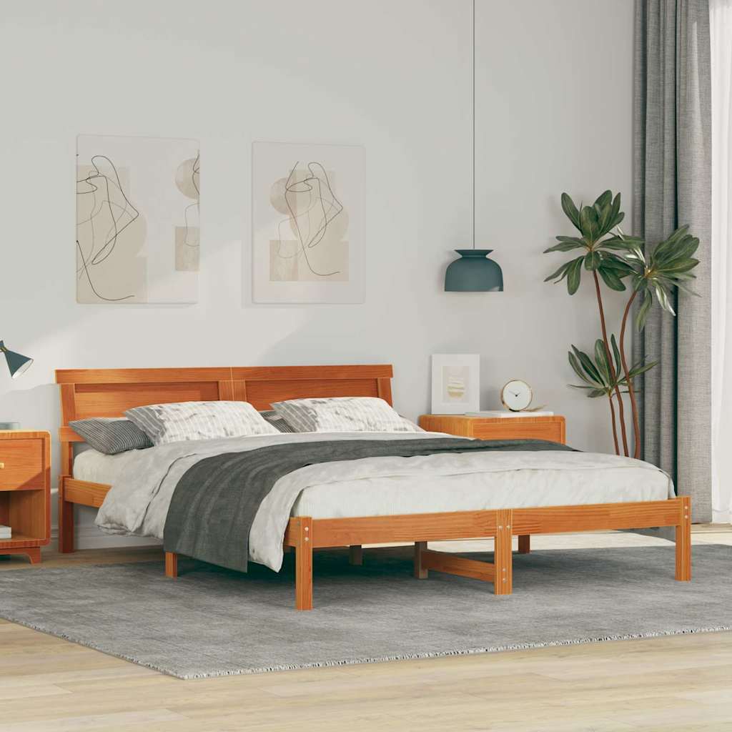 Sengestel med hovedgærde Voks brun 150 x 200 cm Massiv fyrretræ