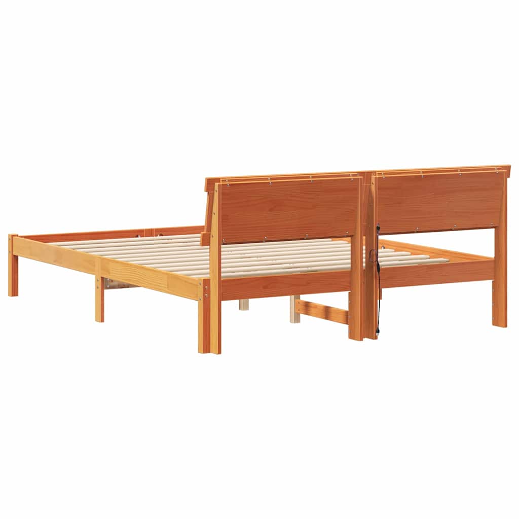 Sengestel med hovedgærde Voks brun 150 x 200 cm Massiv fyrretræ