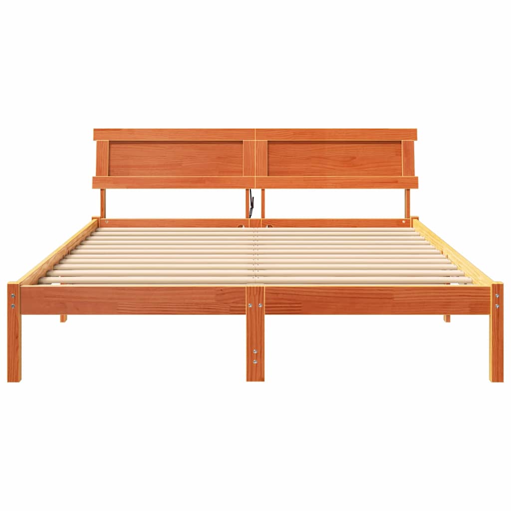 Sengestel med hovedgærde Voks brun 150 x 200 cm Massiv fyrretræ