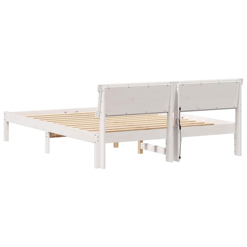 Sengestel med hovedgærde Hvid 140 x 200 cm Massiv fyrretræ