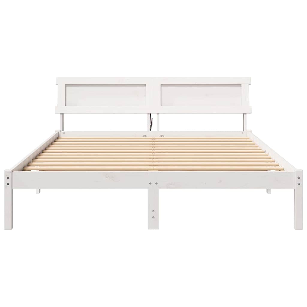 Sengestel med hovedgærde Hvid 140 x 200 cm Massiv fyrretræ