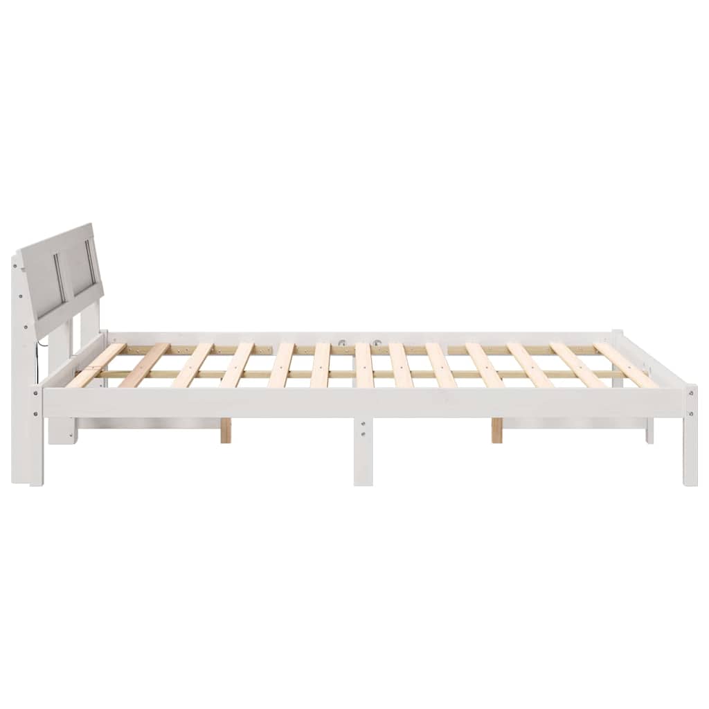 Sengestel med hovedgærde Hvid 140 x 200 cm Massiv fyrretræ