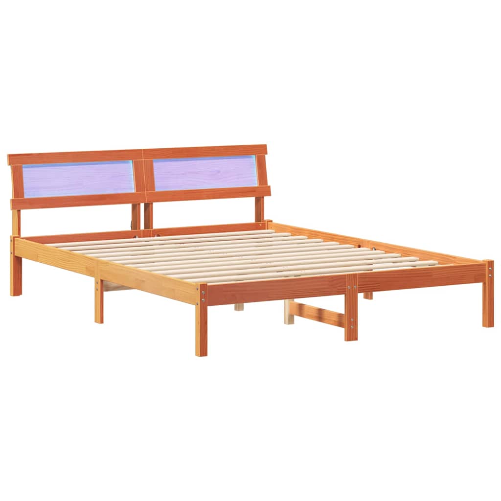 Sengestel med hovedgærde Voks brun 140 x 200 cm Massiv fyrretræ