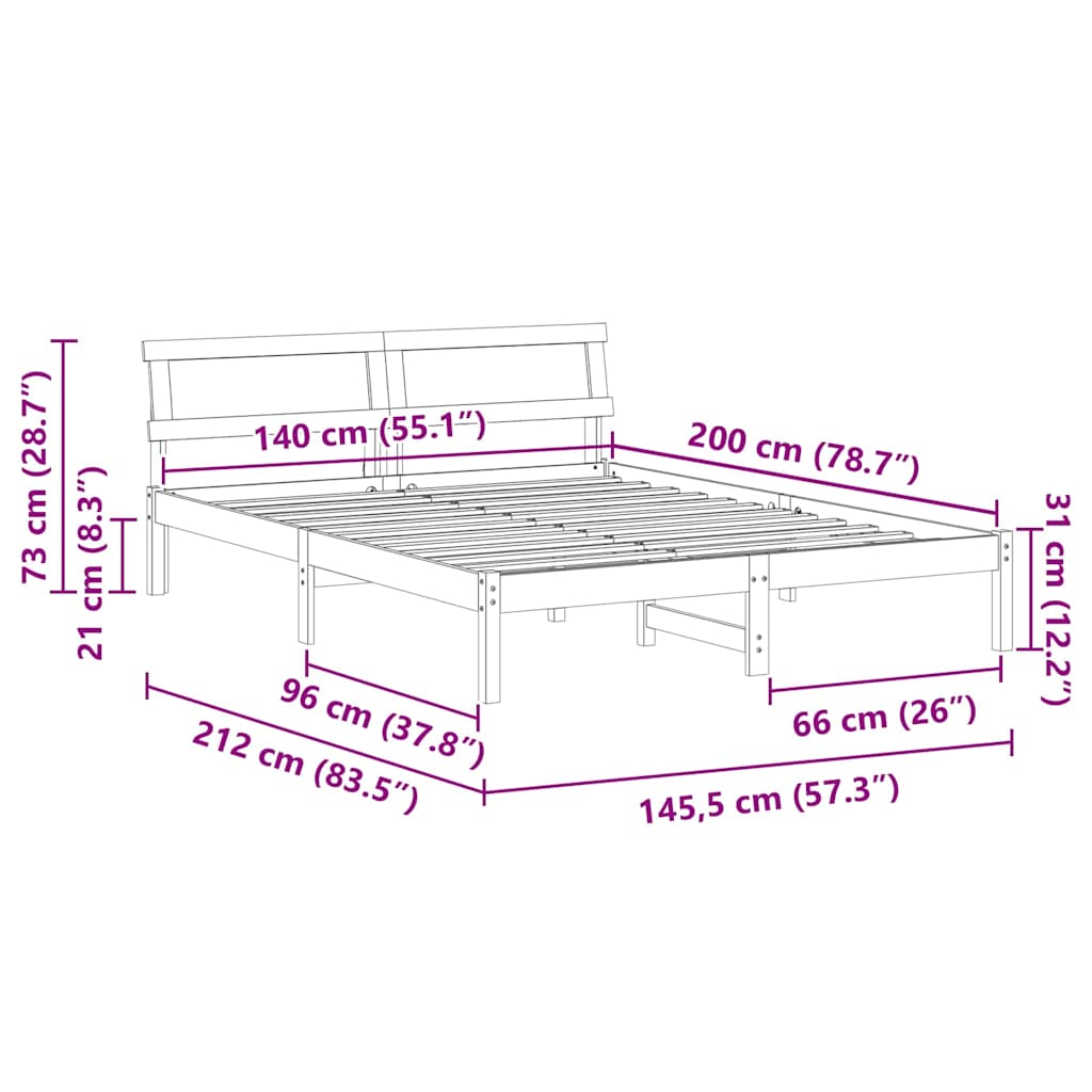 Sengestel med hovedgærde Voks brun 140 x 200 cm Massiv fyrretræ