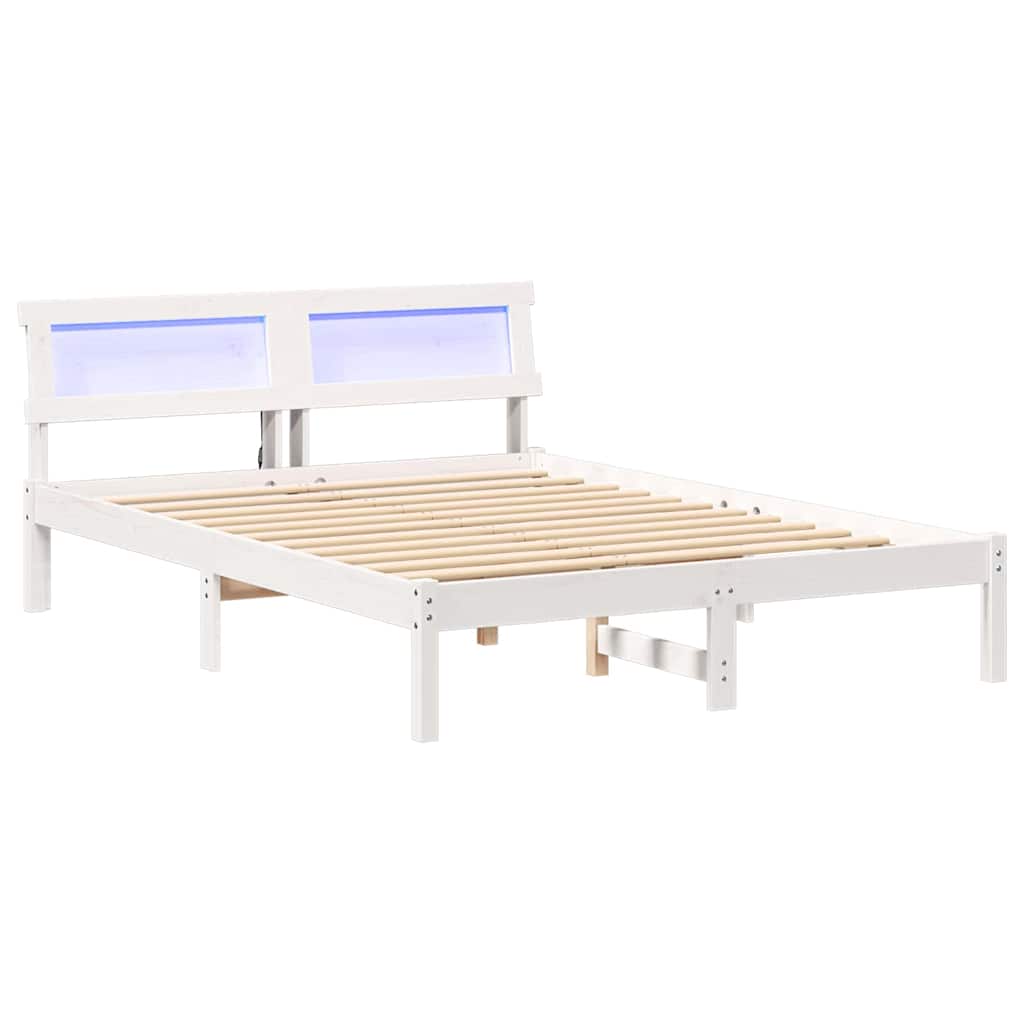 Sengestel med hovedgærde Hvid 120 x 200 cm Massiv fyrretræ