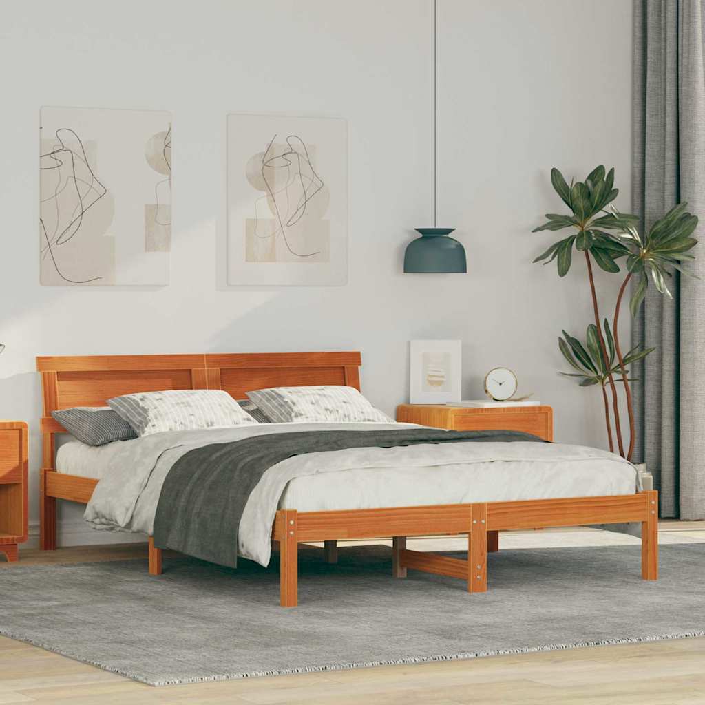 Sengestel med hovedgærde Voks brun 120 x 200 cm Massiv fyrretræ