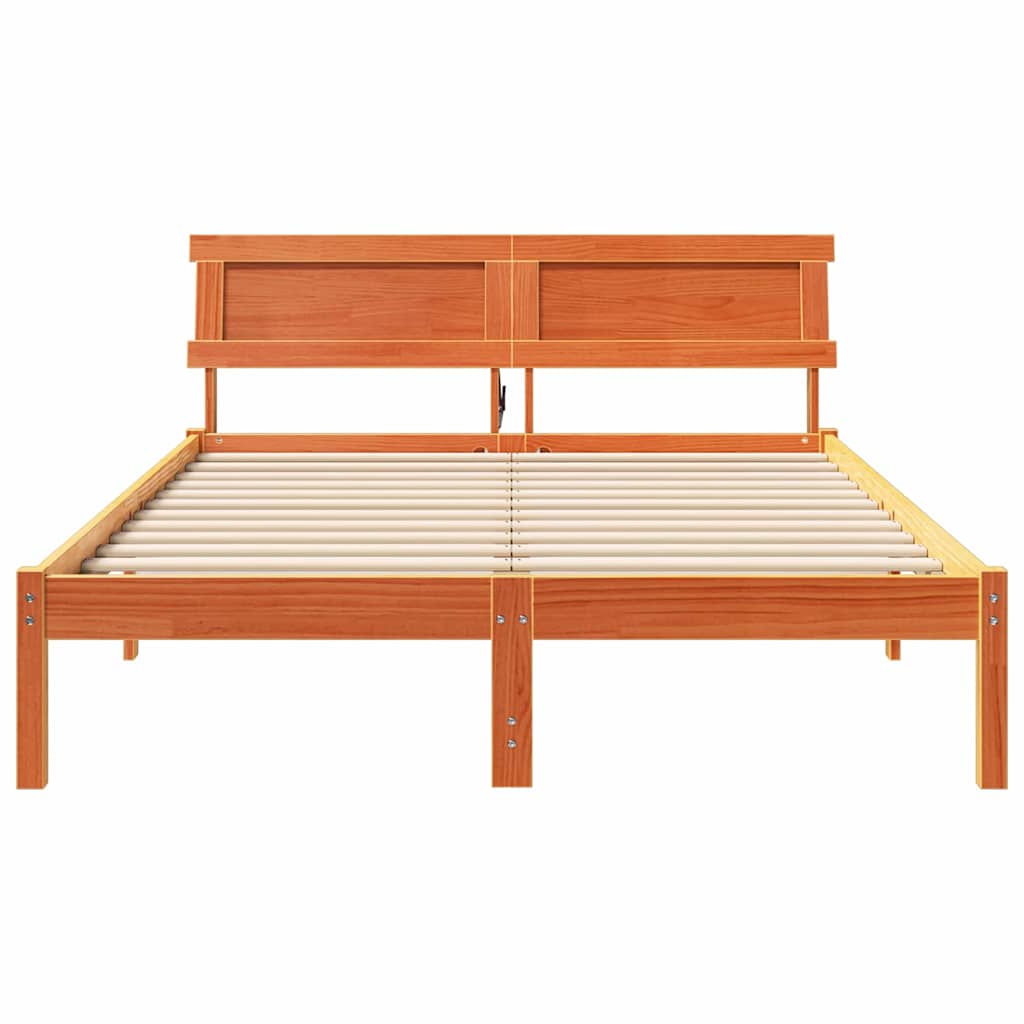 Sengestel med hovedgærde Voks brun 120 x 200 cm Massiv fyrretræ