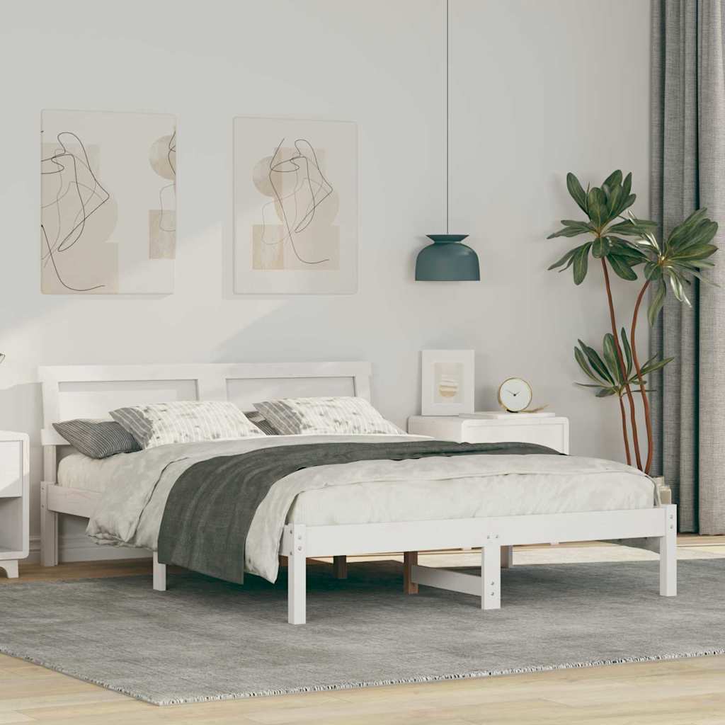 Sengestel med hovedgærde Hvid 140 x 190 cm Massivt fyrretræ