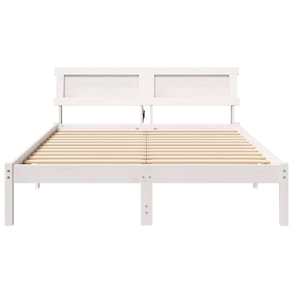 Sengestel med hovedgærde Hvid 140 x 190 cm Massivt fyrretræ