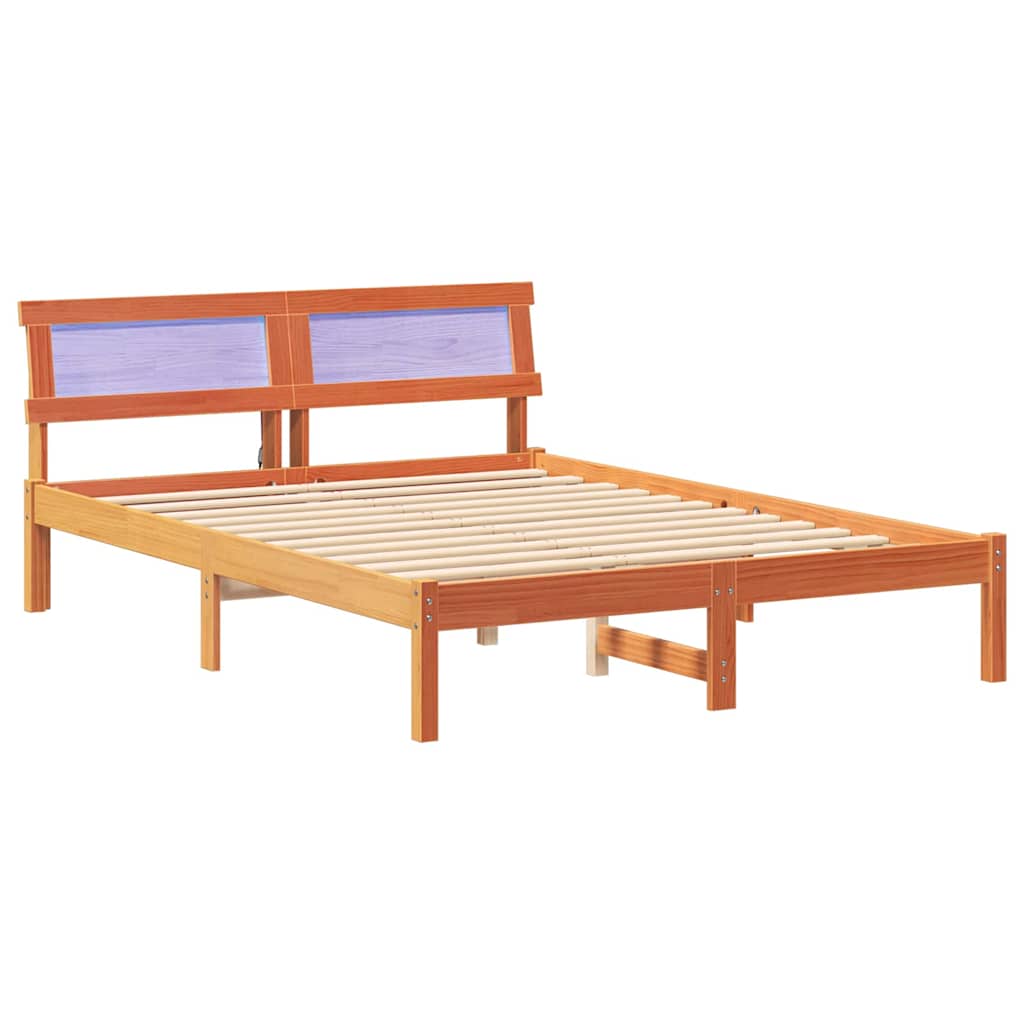 Sengestel med hovedgærde Voks brun 140 x 190 cm Massiv fyrretræ