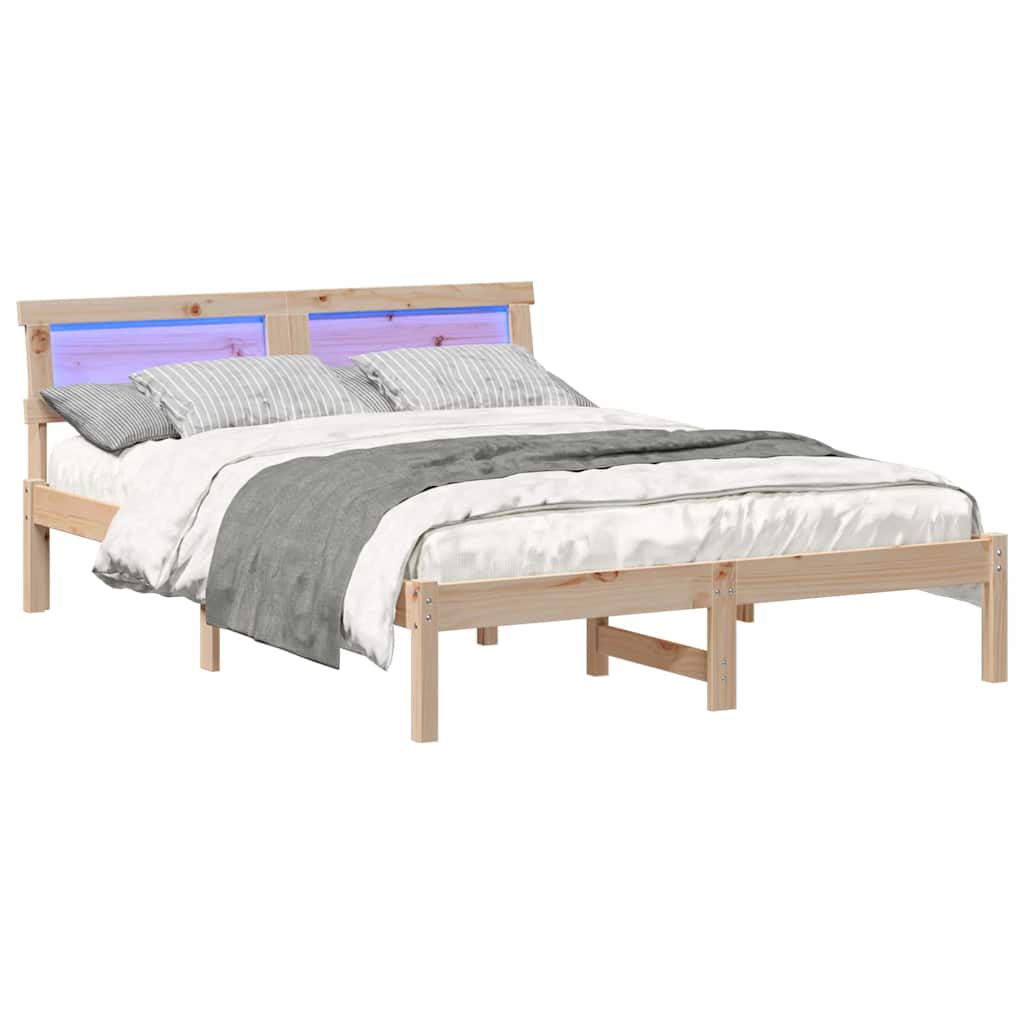 Sengestel med hovedgærde Brun 135 x 190 cm Massiv fyrretræ