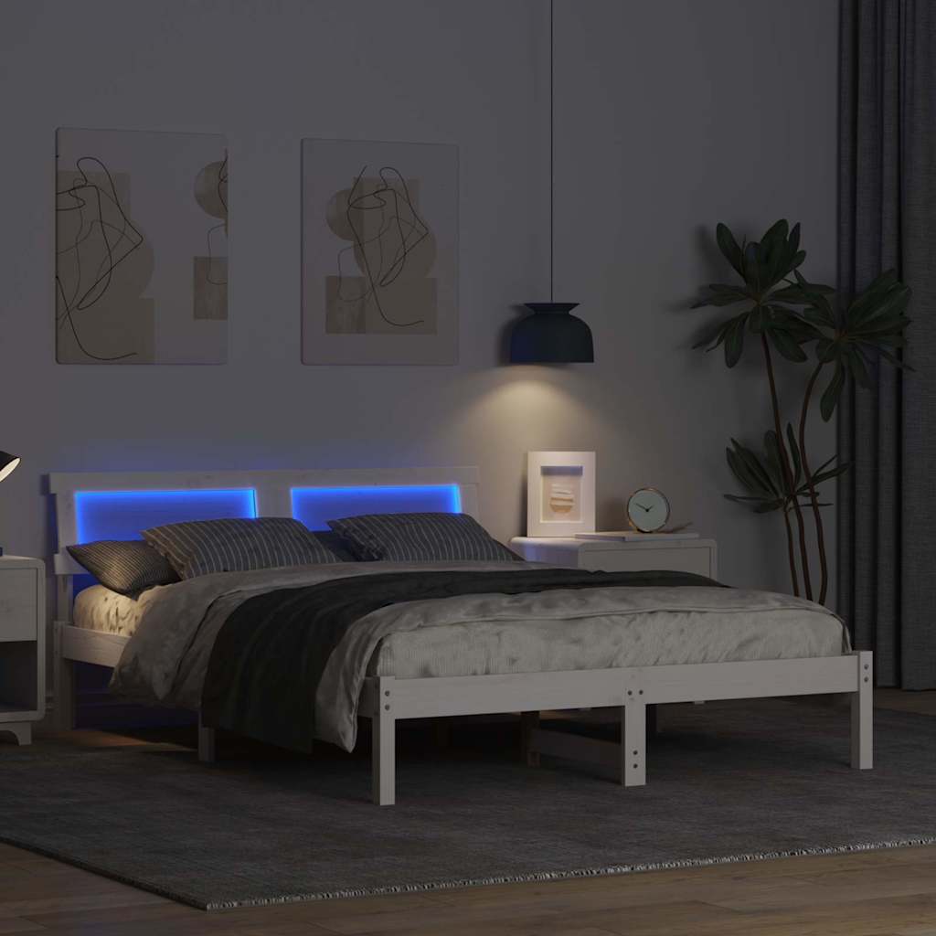 Sengestel med hovedgærde Hvid 135 x 190 cm Massiv fyrretræ