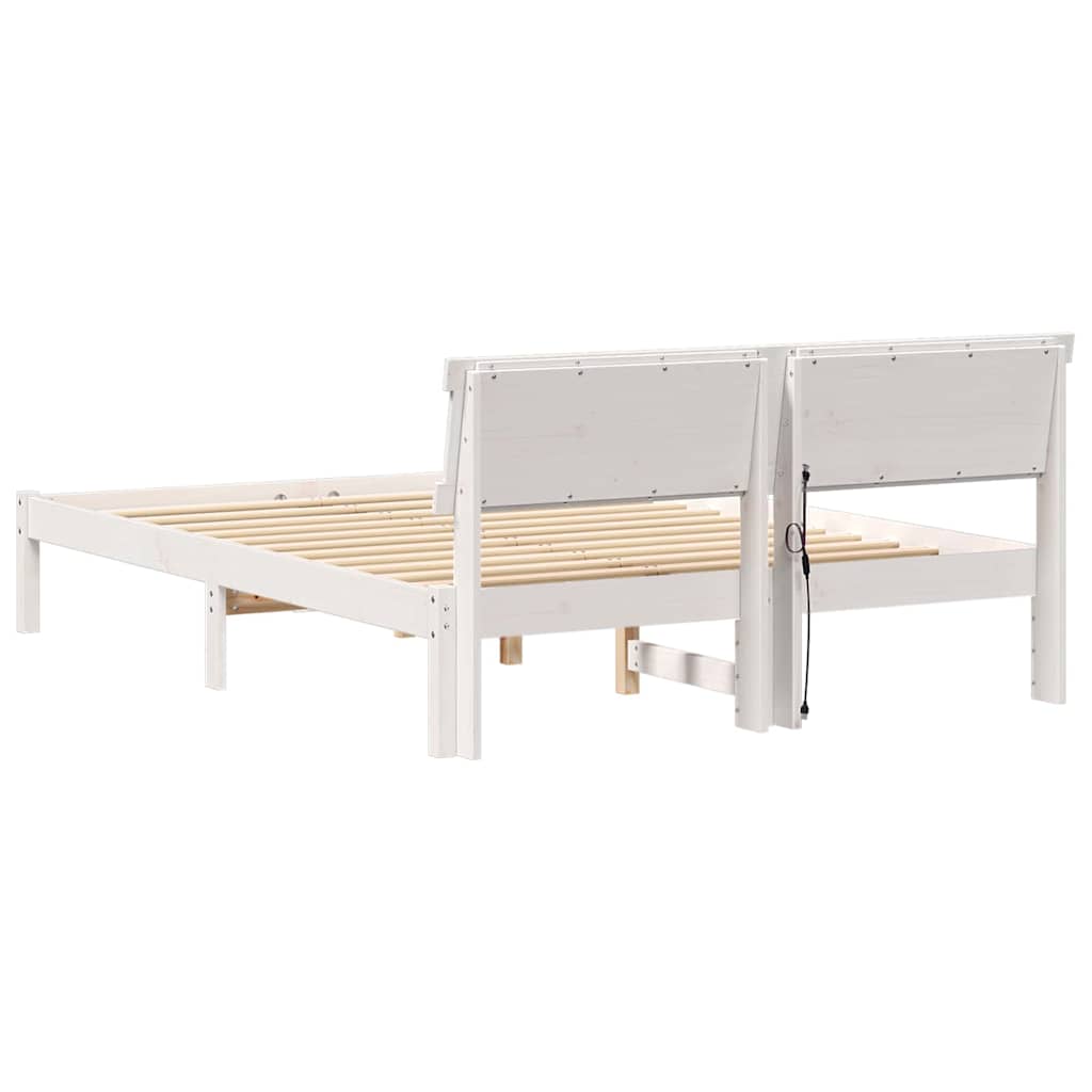 Sengestel med hovedgærde Hvid 135 x 190 cm Massiv fyrretræ